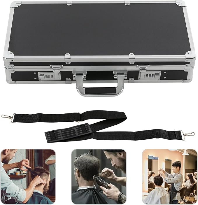 Professional Barber Case, Beauty Salon Barber Box with Secure Numlock, Hair Stylist Tool Kits Organizer Portable Barber Travel Carry Case for Clippers and Supplies Storage (Black&Silver)