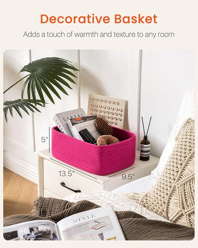 KALLAX Small Woven Storage Basket for Organizing, 13.5x9.5x5 inches, 3 Pack | Shelf baskets for closet organization, toy storage and home decor, Perfect as empty gift baskets for holidays, Hot Pink