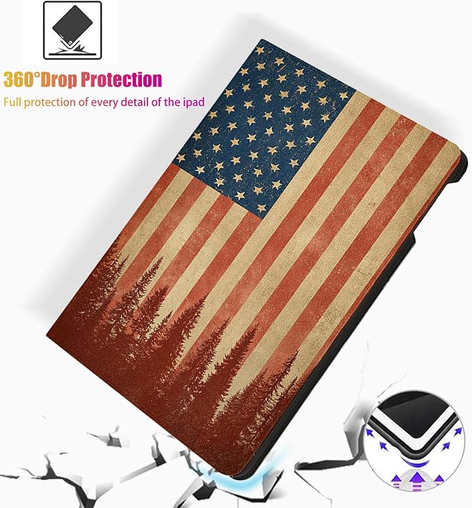 for Microsoft Surface Pro 11/10/9-13" 2024/2022 Tablet Case,Auto Wake/Sleep,Adjustable Stand Protective Cover - American Flag Forest