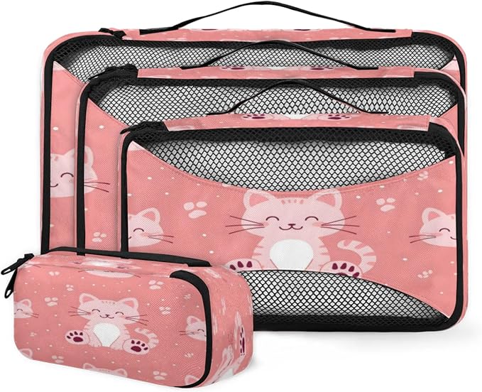 Packing Cubes for Travel, Cute Cat Travel Luggage Packing Organizers for Women Men, Large Custom Toiletries Bag for Cosmetics Toiletries, Cute Cats