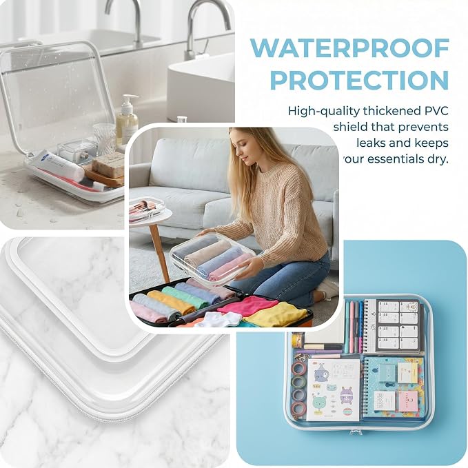 4 Pack Clear Hard Shell Zipper Case, Clear Zipper Pouches for Organizing, Heavy Duty Travel Clothes Packing Cubes, Oversized Closet Storage & Big Toy Bins (4XL)