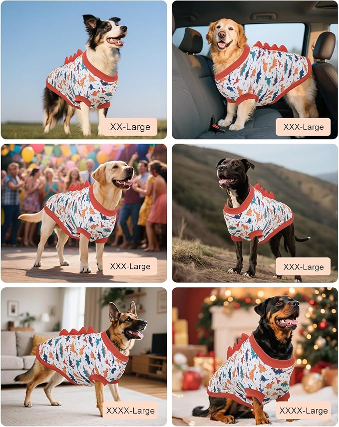 CuteBone Dinosaur Costume Dog Shirt, Stretchy Velvet T-Shirt Clothes for Large Dogs, Soft & Breathable Pet Tee Outfit Pitbull Apparel for Daily Wear, Cozy Pullover Design Big Dog Fashion COSBX02-4XL