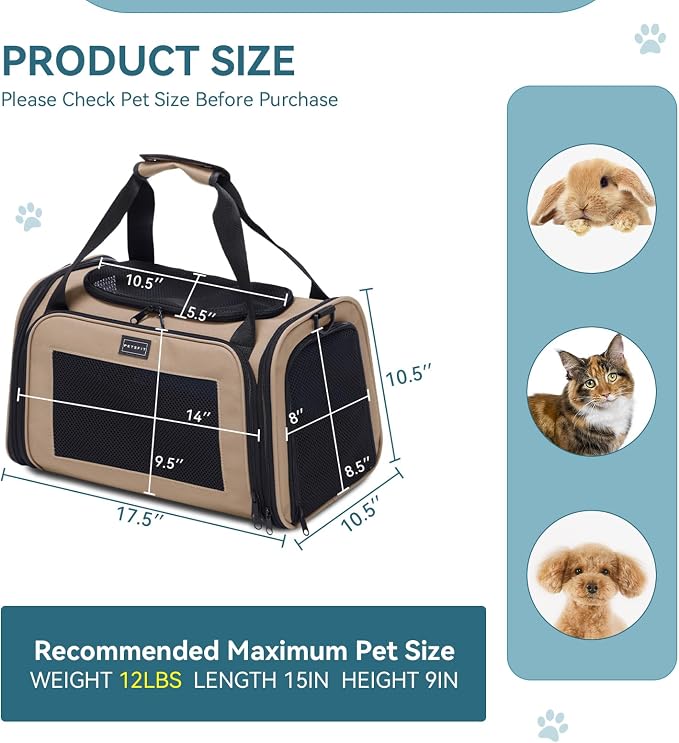 PETSFIT Pet Carrier for Cat, Small Dogs, Khaki