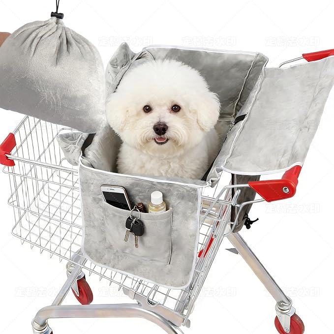 Shopping Cart Cover for Dogs, Pet Grocery Cart Cover with Sponge Padding and Sewn-in Storage Pockets on Both Sides, Foldable & Portable with Integrated Carry Bag
