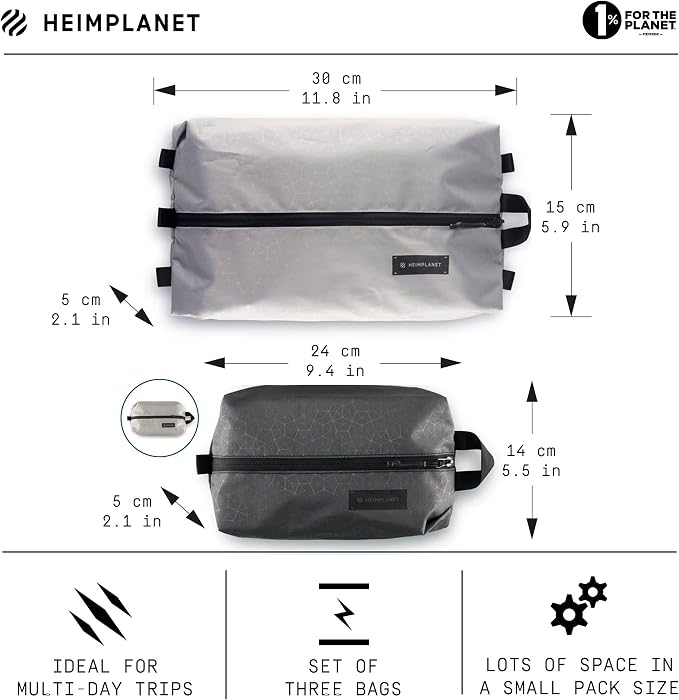 HEIMPLANET Original | HPT Carry Essentials - PACKING CUBES | Set of 3 Packing Organizers | 1x 4L Volume and 2x 2L Volume | Supports 1% for The Planet
