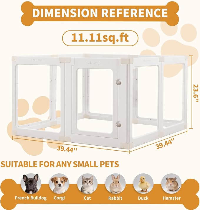 Acrylic Dog Playpen Indoor for Small Dogs & Puppies | Clear Transparent Pet Playpen, Easy Clean & Assemble, Modern No-Bar Design, Escape-Proof & Sturdy, 23.6", 8 Panels, White