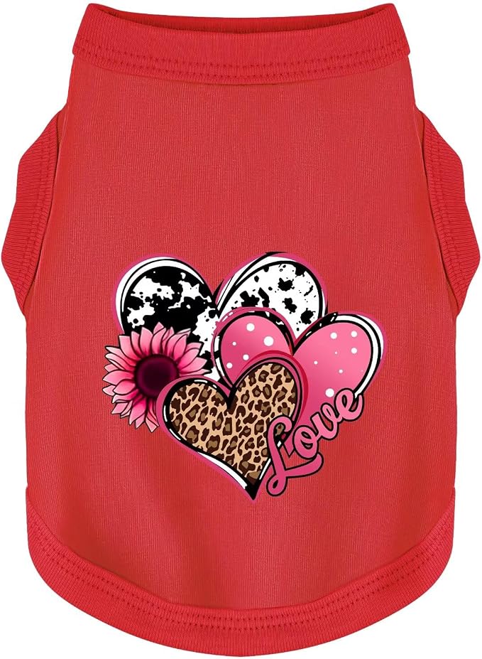 Discover Cozy Cotton Canine Wear: Soft, Lightweight, and Breathable Dog Shirt Vest with Eye-Catching Graphics (Hearts and Love), Keeping Your Furry Friend Comfy! Red XS