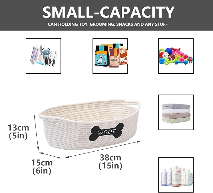 Morezi Dog toy baskets pet toy basket storage in small shallow stuff bin - Perfect for collect puppy toys, cat toy, grooming stuff, diapers, bed, for Bathroom, Playroom, Closet, Home - Beige