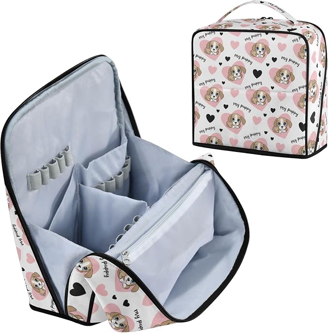 MCHIVER Pets Puppy Makeup Bag Travel Makeup Bag for Women | Stand-Up Large Makeup Bag Organizer with Handle and Divider for Travel Accessories, 10x4.1x9.6 In