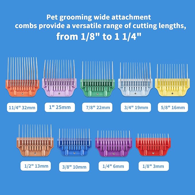 3-Piece Pet Grooming Clipper Attachment Guard Comb;10mm-16mm, for Wide A5 Blades, Compatible with Andis, Conair, Wahl, Laube, Thrive, Bucchelli, or other A5 Series, Only Fit for 10W/15W/30W Wide Blade