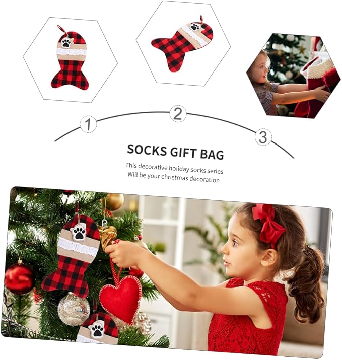 Baluue 1pc Christmas Pet Sock Bag Stylish and Plaid Storage Pouch for Holiday Decorations for Christmas Parties and Family Gatherings