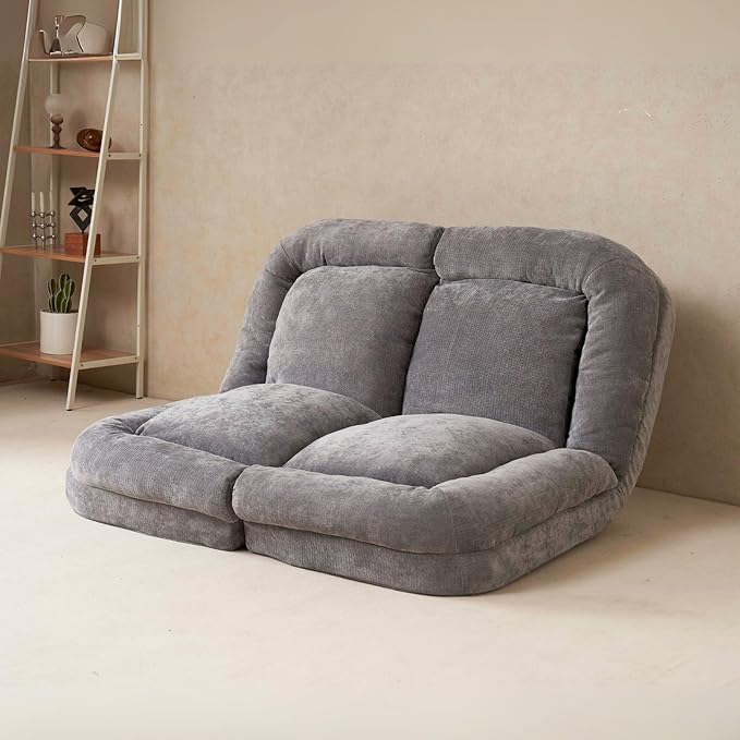 Convertible Fold-Out Lazy Sofa Bed - Adjustable Human Dog Bed for Adults, Plush Upholstered Adjustable Sofa Couch with 18-Position Backrest, 2-Person Floor Sofa Bed, Space Saving Design (Double)