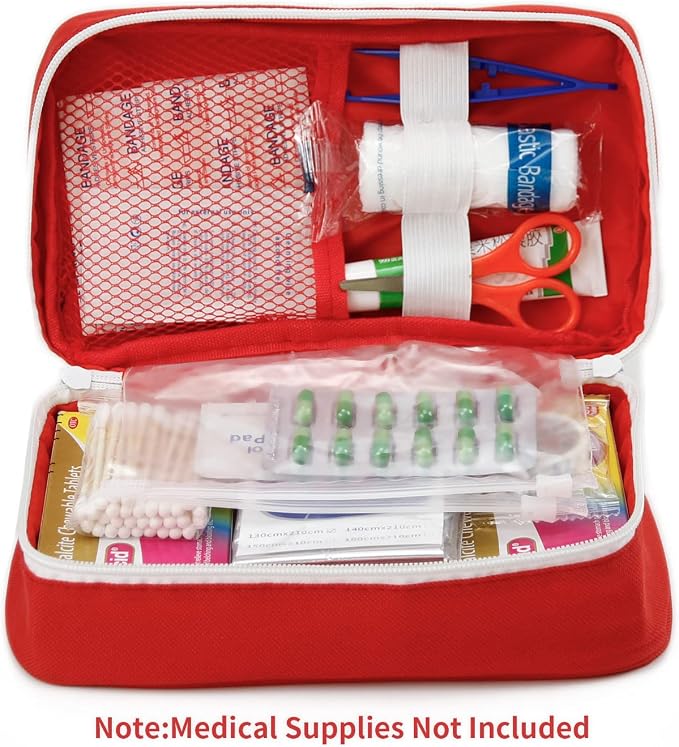 Portable Empty First Aid Kit Bag, Travel Medicine Pouch, Small Medical Bag (2 Pieces Red)