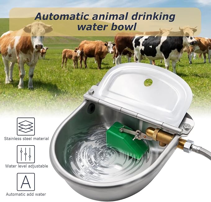 Automatic Dog Water Bowl Dispenser 85oz, 304 Stainless Steel Self-Filling Bowl with Brass Float Valve for Outdoor Large Breeds, Fit 3/4" GHT Faucet - Ideal for Chickens Livestock