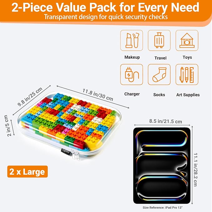 YQBRAO Clear Hard Shell Storage Organizer Set, 2-Pack, White | Two large rigid PET organizers for travel, beauty, office supplies and everyday storage