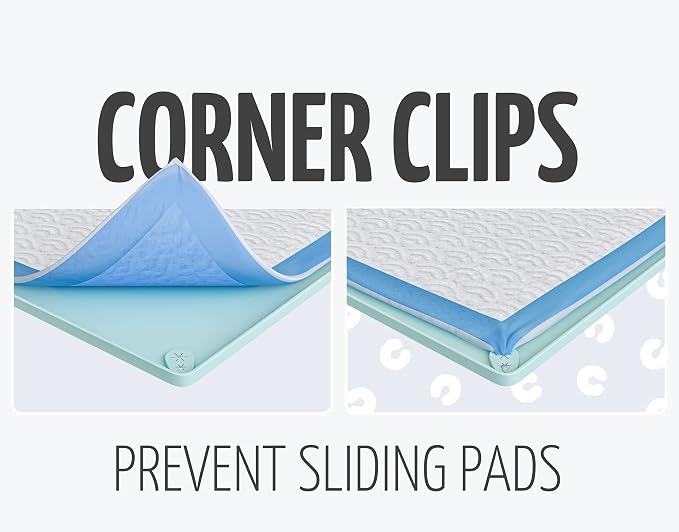 Dog Pee Pad Holder Tray Fits for 30” x 23” Pee Pads - 1 Pack - Turquoise | Corner Lock Holes, Raised Edges, Non-Spill, Easy to Clean Silicone Dog Potty Tray Holder, For Indoor Floor Protection