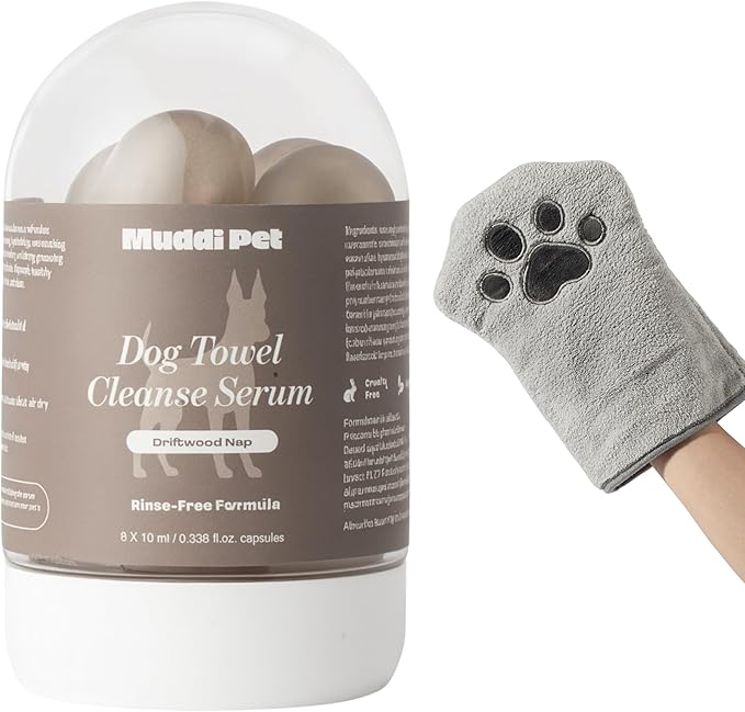 Dog Concentrated Waterless Rinse-Free Shampoo & Conditioner with Bath Mitt – Sensitive Skin, Stress & Itch Relief Gentle Leave-in Serum – 98.65% Naturally Derived-Dry Shampoo for Dogs–8×10ml