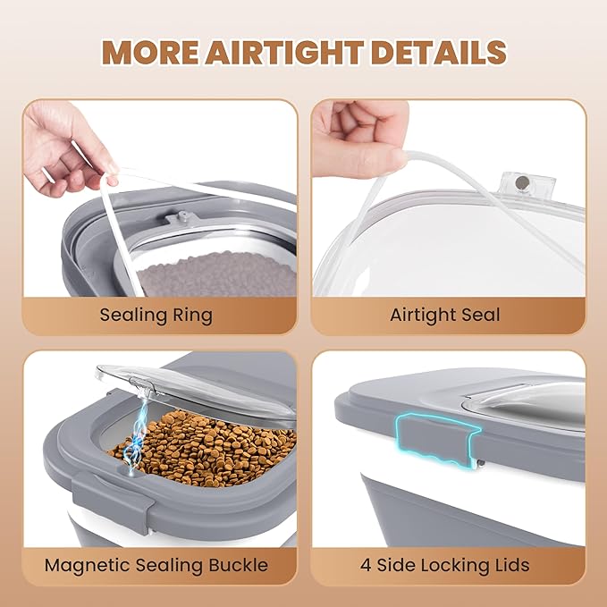 23-25Lbs Airtight Dog Food Storage Container,Collapsible Dog Food Container | Large Pet Food Storage Container with Lid,Wheels,Handle,Scoop,Small Cat Food Container for Dog Cat