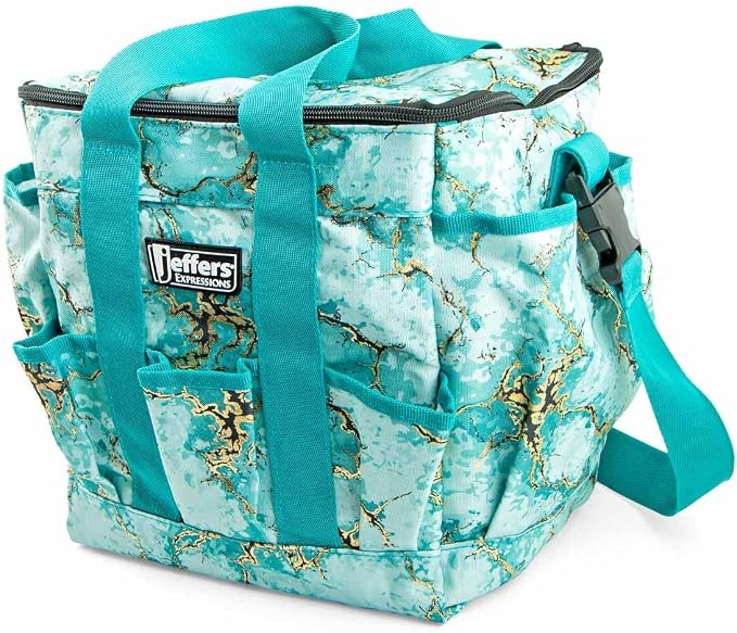 Jeffers Expression Deluxe Horse Grooming Bag – Large Zip Top Equestrian Tote w/Multiple Pockets, Handles & Adjustable Shoulder Strap, Padded Feet, Barn Essentials 11.5"x10.5"x8.5" - Bisbee Blue