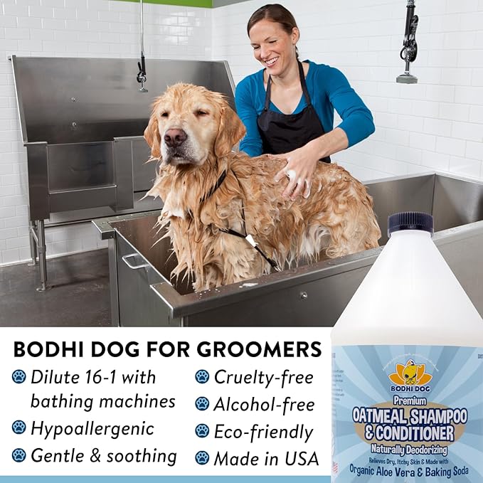 Bodhi Dog Natural Oatmeal Dog Shampoo & Conditioner - Hypoallergenic Formula - Naturally Deodorize Dogs, Cats & Pets - Moisturizes Dry, Itchy & Sensitive Skin - Made in USA (1 Gallon)