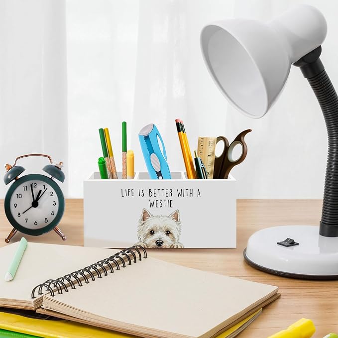Westie Dog Gifts Pen Pencil Holder for Desk, Funny Westies Dog Gift Office Desk Accessories, Life Is Better with a Westie Pen Holders Organizer for Women Bathroom Decor