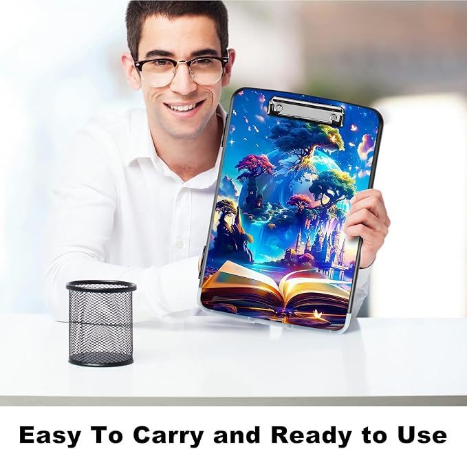Book Trees A4 Clipboard with Storage Pen Holder, Clipboards Organizer Nursing Clipboard Foldable File Folder Plastic Clipboard Folio Clip Board for Office Students Classroom Doctor
