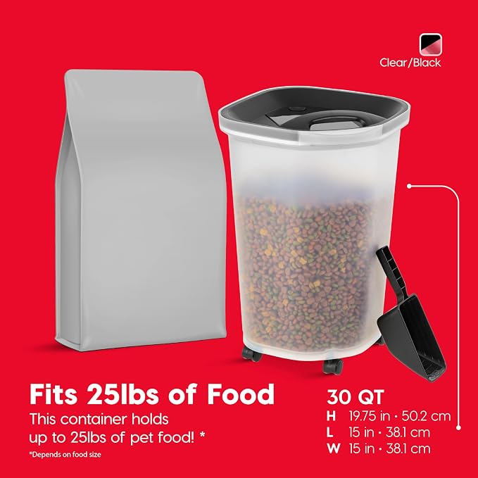 IRIS USA Dog Food Storage Container, Up to 25 lbs, Black, Made in USA | Includes 2-Cup Scoop & Wheels, Airtight Seal, BPA-Free, Bird Seed, Cat food, Chicken Feed, Treats, Keeps Kibble Fresh