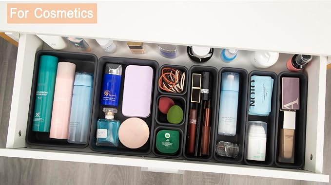 Kutesna 25 PCS Interlocking Desk Drawer Organizer Separator for Office,Bathroom,Kitchen,Makeup,Tool（4 Sizes） (Pack of 2)