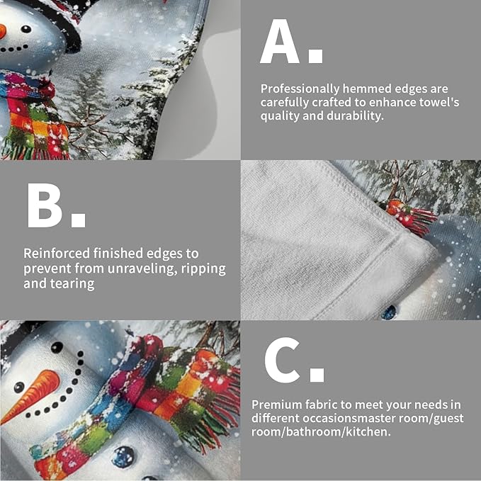Giwawa Winter Snowman Towel Christmas Trees Red Birds Hand Towel Set of 2 Xmas Snow Scene Seasonal Quick Drying Absorbent Face Fingertip Towel Washcloth for Bathroom Gym Spa Guest Decor
