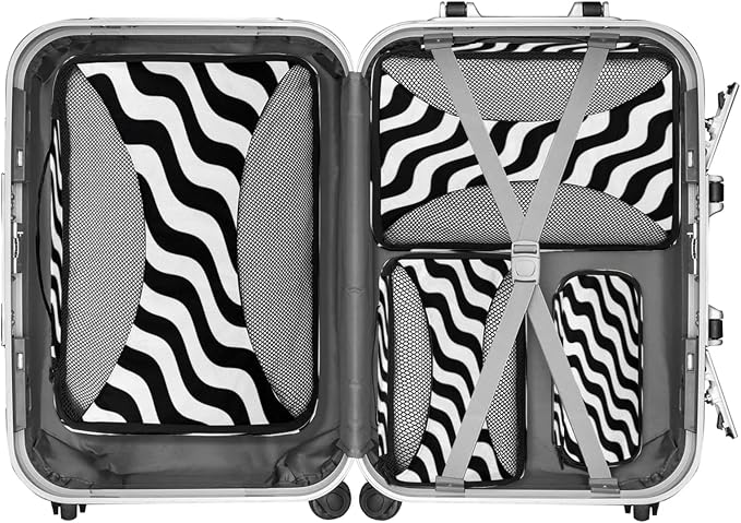 Packing Cubes for Travel, Fashion Chevrons Travel Luggage Packing Organizers for Women Men, Large Custom Toiletries Bag for Clothes Shoes, Black White Chevrons