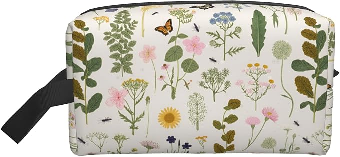 Vintage Botanical Insect Makeup Bag - Durable 600D Oxford Fabric Travel Cosmetic Bag, Shockproof Foam Padded Toiletry Organizer for Gym & Daily Use 10x6.2x4.9 Inch