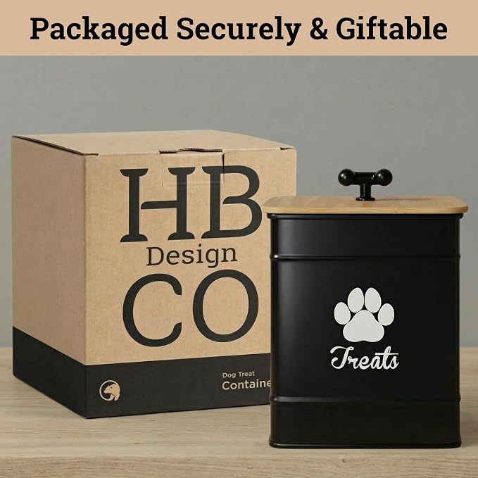 Dog Treat Container Airtight, 6"W x 8"H, Powder Coated, 12 Cup Capacity | Fits All Popular Treats, 12 Cup Capacity, Airtight Bamboo Lid, Easy Open Lid, Dent-Resistant Durable Metal Bone-Shaped Handle