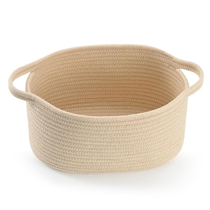 Happyiren Cute Woven Gift Basket – Beige Empty Gift Basket for Nursery, Baby Shower Gifts, Birthday, Wedding, Burr Baskets for Valentines Day,, Decorative Storage Bin for Toys, Diapers, Books
