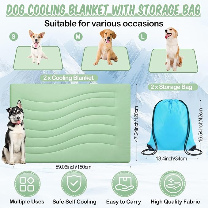 SmoothNovelty 2 Pack Cooling Blankets for Large Dog, 59 x 47 Inch Cooling Dog Mat with Storage Bag, Breathable Summer Cold Pet Blanket Lightweight Washable Pet Throw for Hot Weather Sofa Bed