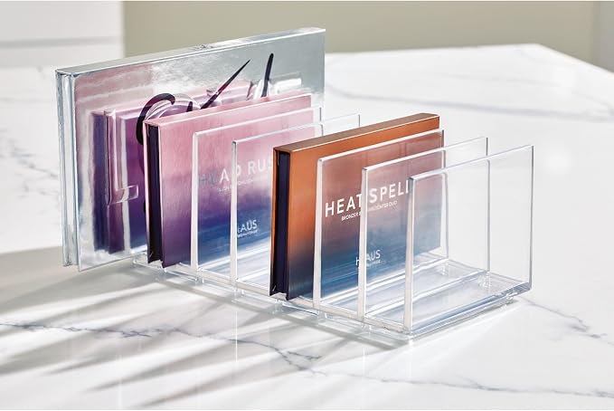 iDesign The Sarah Tanno Collection Plastic Cosmetics and Makeup Palette Organizer, 7-Compartment, Clear, 20.3 cm × 10.1 cm × 7.6 cm | 7-Compartment, Makeup Palette Organizer