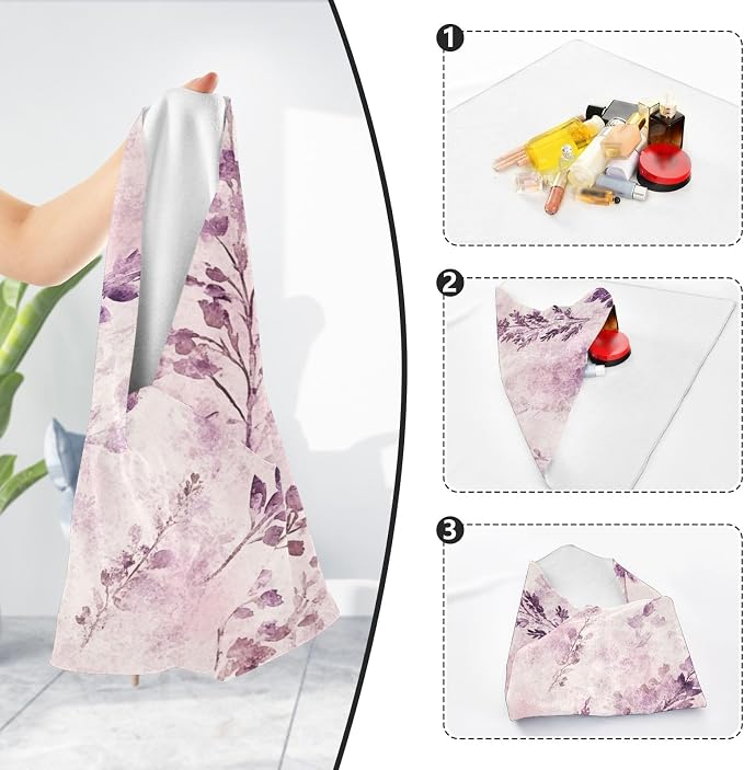 JIPONI Romantic Lavender Makeup Bag, Self-Adhesive Magic Wrap Cloth, Portable Cosmetic Organizer, Camera Lens Protector, Travel Storage for Beauty Essentials, 13.8"x13.8"