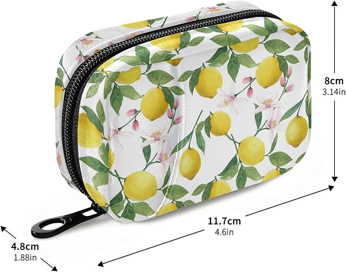 Watercolor Floral Lemon Pill Box 7 Day Pill Case Travel Pill Organizer Bag with Zipper Portable Weekly Case Compact Size for Vitamin Supplement Holder