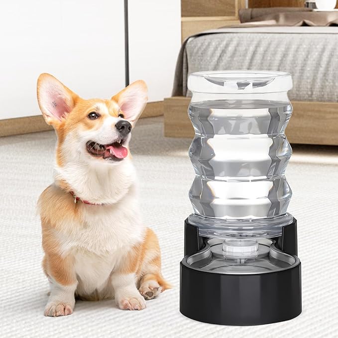 RIZZARI Dog Water Dispenser: 6.5L Black Stainless Steel Gravity Waterer - Helps Prevent Urinary Stones - Leak-Proof & Stable-Small to Medium Dogs & Cats- Daily Use-Long Hours Away & Home