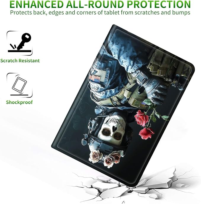 for Samsung Galaxy Tab A 8.0" 2019 SM-T290/T295 Case | Slim Leather Smart Cover with Multi-Angle Anti-Slip Stand [Auto Wake/Sleep] Shell for Women Men, Skull Man Flower
