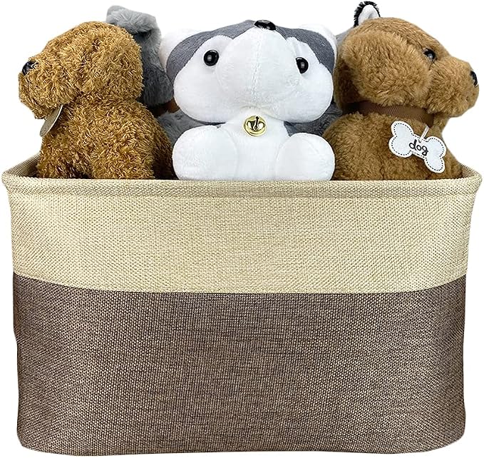 Custom Fabric Dog Toy Storage Basket with Funny Dog Dachshund Collapsible Sturdy Fabric Pet Toys Storage Bin Cube with Handles for Organizing, Brown and White