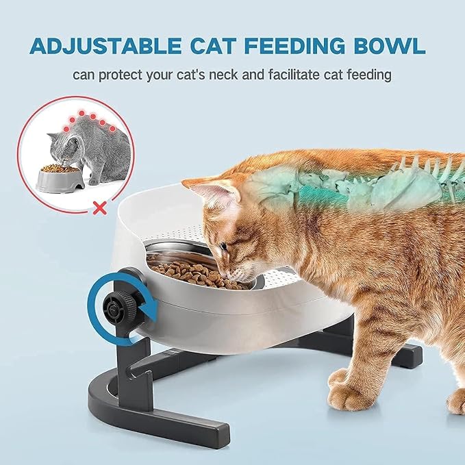 All for Paws Height Adjustable Cat Elevated Bowls Stainless Steel Dog Food Water Bowls, Height Adjustable Cat Feeder Mess Proof Pet Feeding Bowls for Small to Large Size Cats