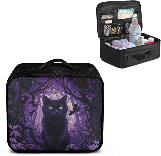 First Aid Case Purple Gothic Black Cat First Responder Case for Emergency Teams and Family Use Includes Modular Inserts Wear Resistant Zippers