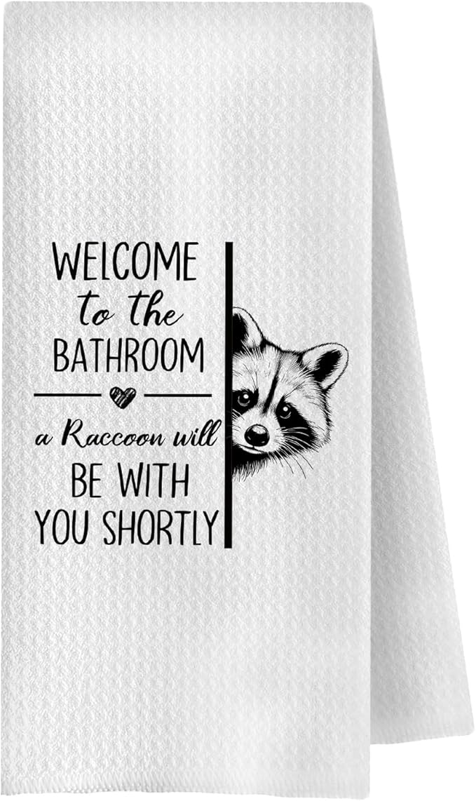 Funny Raccoon Bathroom Hand Towels, Raccoon Gifts for Women Men, Dog Lover Gifts Decorative Hand Towels for Bathroom Washroom Toilet Restroom, 16x24 Inches