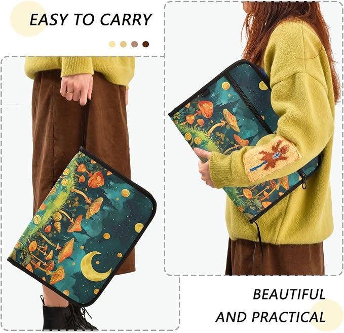 13 Pocket Zipper Expanding File Folder A4 Snail Mushroom | Accordion File Organizer with Front Pouch A4 Letter Size Portable Folders for Documents Receipt School Office Supplies