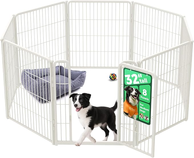FXW Homeplus Indoor Dog Playpen, 32" H, 8 Panels, for Small & Medium Dogs | Stress-free play, Heavy-duty, Semi-open design, Easy setup, Threshold-free gate, Expandable, Patented