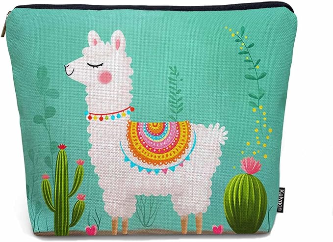 Makeup Bag Llama Makeup Bags For Purse Pouch, Funny Llama Alpaca Cactus Floral Green Travel Toiletry Bag Cosmetic Bag Makeup Bags Flax Makeup Organizer Bag Pencil Pouch For Man Woman