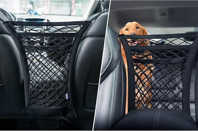 OUTMX Dog Car Net Barrier for Chevrolet Traverse Limited 2024, Pet Barrier with Car Mesh Organizer for Dog & Child Safety Divider with Storage Pouch