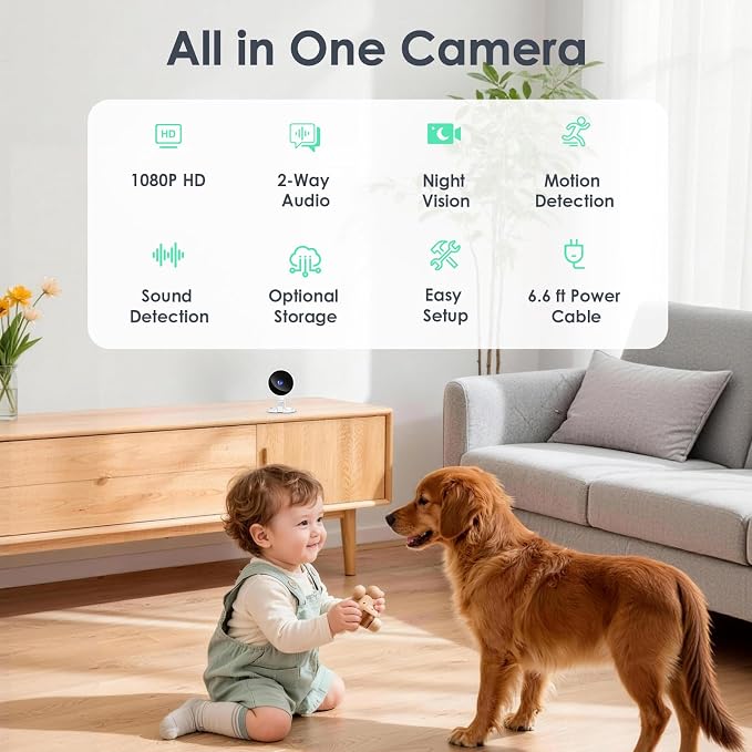 YOTON Indoor Security Camera for Baby Monitor, Home & Pets, 2.4GHz WiFi with Motion Detection, Night Vision, 2-Way Audio, Works with Alexa & Google Home, Local Storage or Optional Cloud, WS01