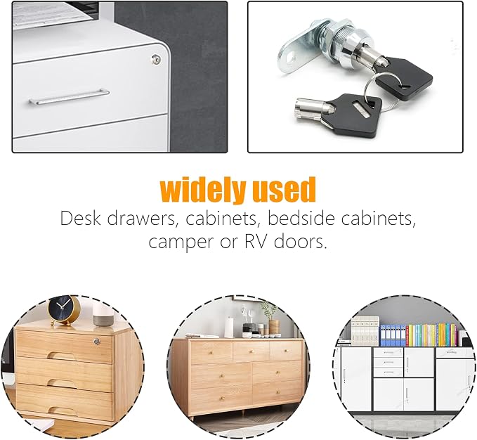 Tubular Cam Lock 5/8 Inch Straight Cam Chrome Cabinet Latch | High Security Keyway, Zinc Alloy, 3/4 Inch Thread, 2 Alike Keys Included, for RV Doors, Cabinets, Drawers, Tool Boxes