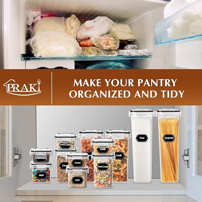 PRAKI Airtight Food Storage Containers with Lids, 12PCS Plastic Kitchen Storage Containers for Pantry Organizers and Storage - Cereal, Rice, Flour and Sugar Containers with Labels & Marker | Kitchen Storage Containers for Pantry Organizers and Storage ...